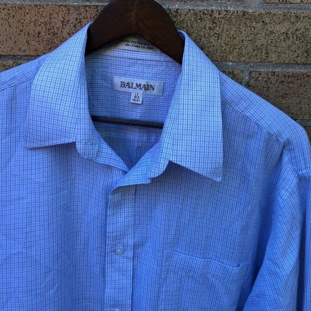 Vintage Balmain Checkered Button Up Dress Shirt Size 16.5